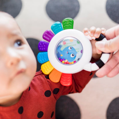 Baby Einstein Outstanding Opus the Octopus sensory rattle and teether toy for babies 3 months and up, BPA-free and chillable.
