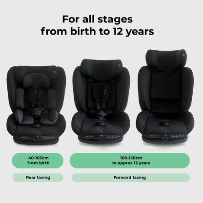 My Babiie MBCS100 2-in-1 Convertible R129 Child Car Seat - Belted, 40-150cm (Approx. Birth - 12 Years, 0-36kg), i-Size, Group 0+1/2/3, Adjustable - Black