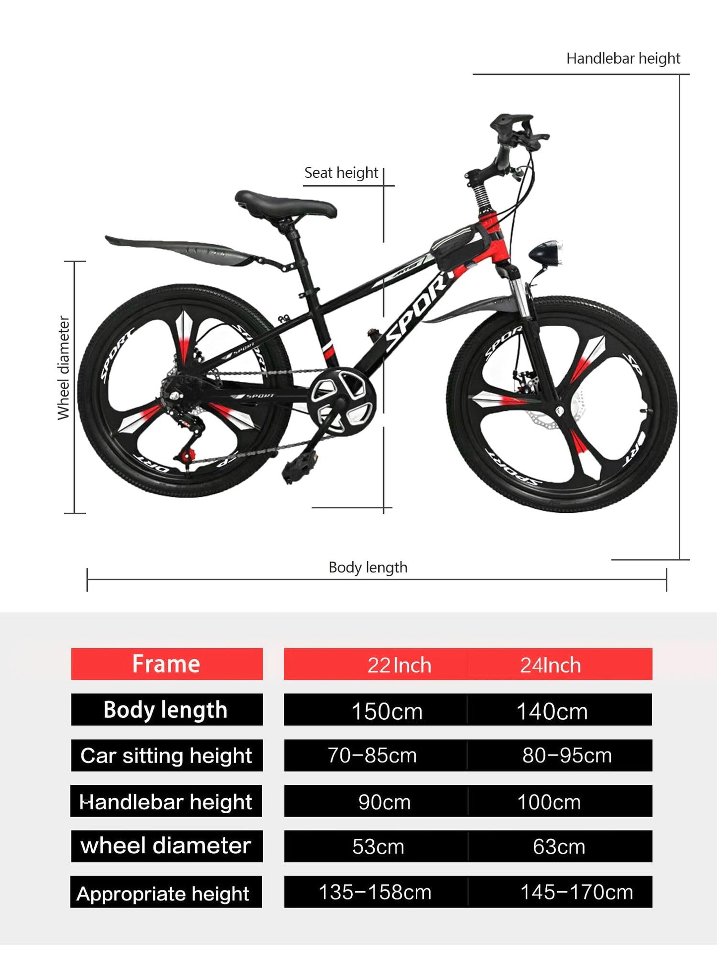 Unisex 20-inch 7-speed kids mountain bike with magnesium wheels, suspension, dual disc brakes, headlight, and included tool kit.
