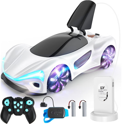 SIMREX Remote Control Car 360° Drift Stunt RC Cars with LED Wheels Spray Lights Demo Mode 2.4GHz for Adults Boys Girls Age 6+ Kids Birthday Gift Toys, White