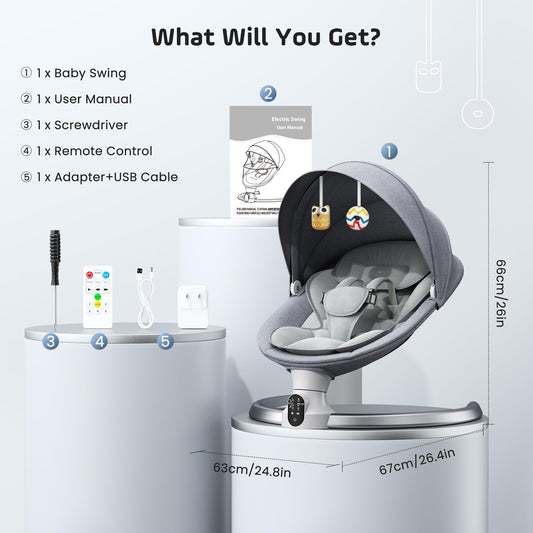 Aoykkii Electric Baby Bouncer Chair with Mobile App Control,Remote Control and IMD Touch Panel,Electric Baby Swing with 5 Swing Amplitudes 3-Stage Timer,Soft Padded Lamb Newborn Bouncer (Grey)