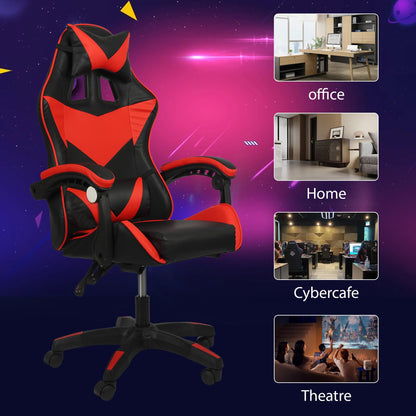 Black and red Shine Planet gaming chair with ergonomic design, lumbar support, adjustable headrest, recline feature, and tall office style.