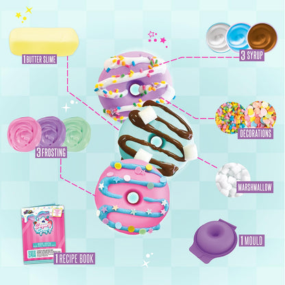 Colorful slime donuts in vibrant red and sweet shades, made with So Slime Sensations Sugary Crush Donuts kit for fun slime treats.