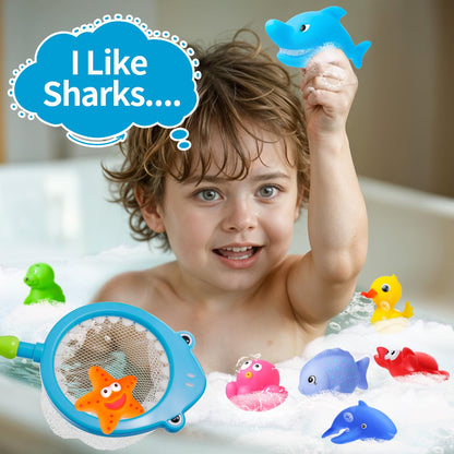 No Hole No Mould Baby Bath Toys - 9PCS Mould Free Bath Toys for 1 2 3 4 Year Olds Toddler Kids Sea Animals Rubber Bath Duck without Holes Swimming Pool Toys Water Play Toys for Boys Girls Children