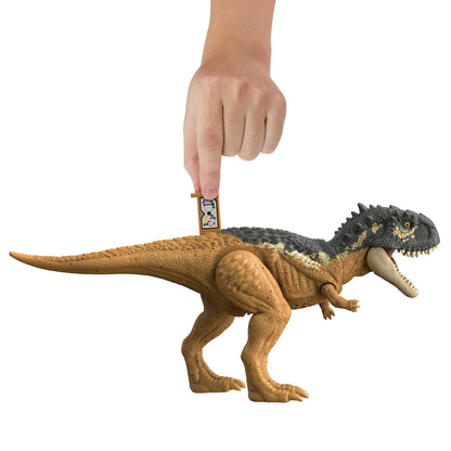 Jurassic World Dominion Roar Strikers Skorpiovenator Dinosaur Action Figure with Roaring Sound and Attack Action, Toy Gift Physical & Digital Play , HDX37