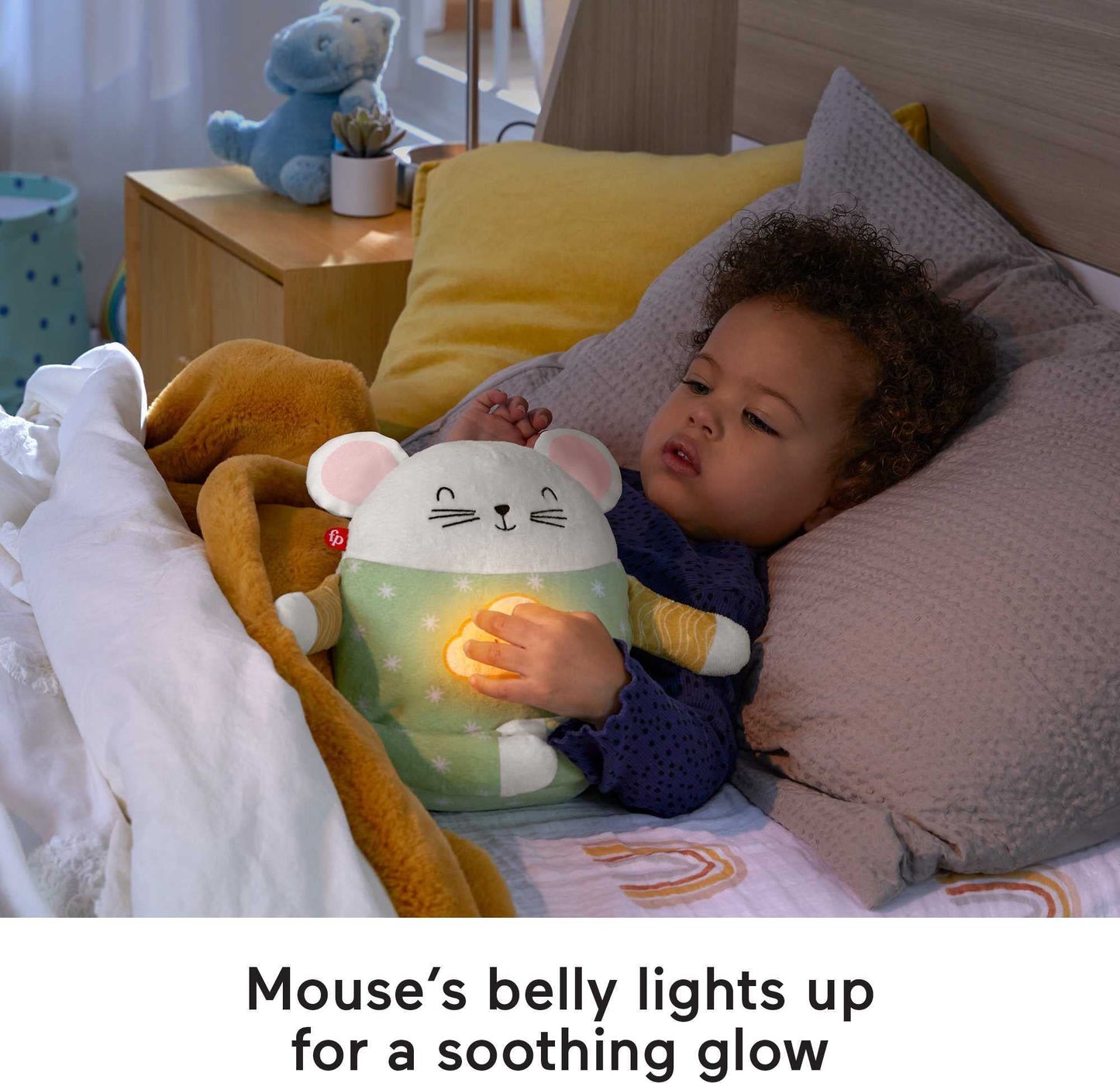 Fisher-Price Toddler Toy Meditation Mouse Plush Sound Machine with Music and Light for Preschool Kids Ages 2+ Years, GRV08