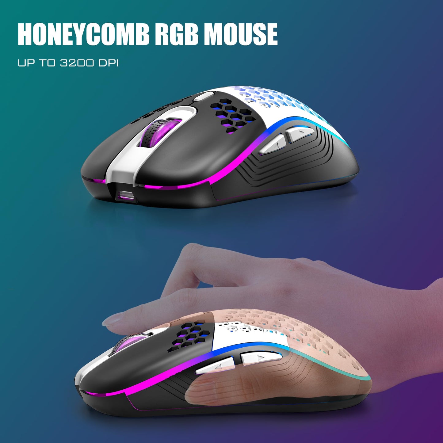 RedThunder K84 wireless gaming keyboard and honeycomb mouse with rainbow backlight, UK layout, compact 75% design for PC and gaming.