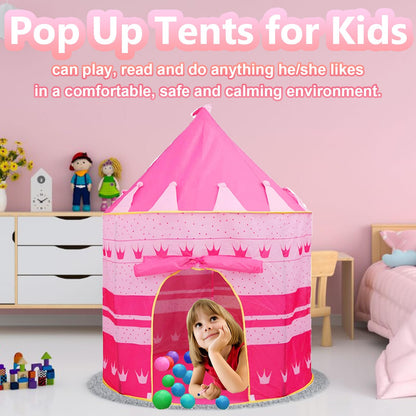 Pink princess castle teepee tent by ZQuintuplian with print cloth, portable indoor/outdoor kids play yurt with princess-themed design