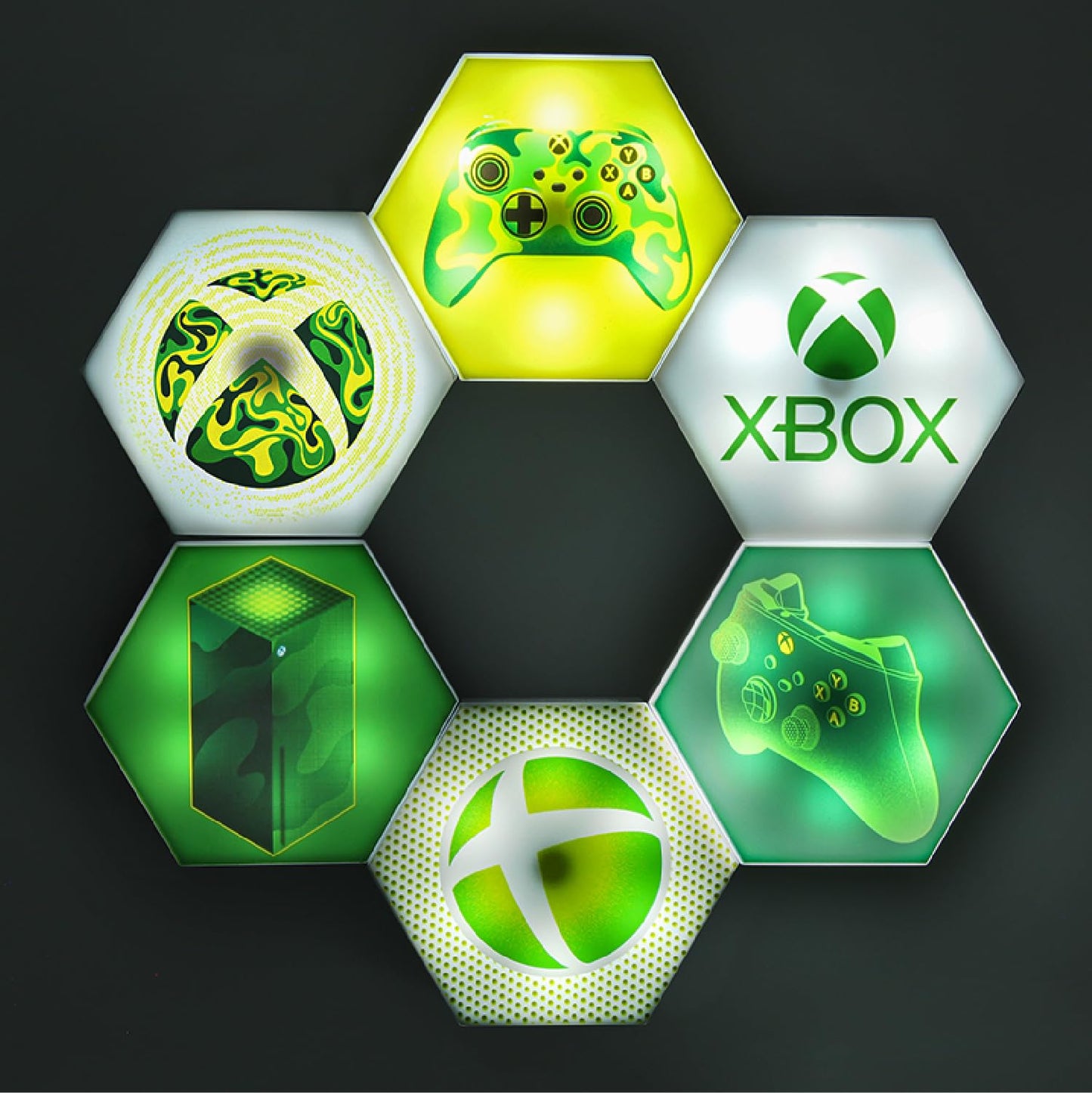 XBOX Paladone Hexagon LED Lights, Free Standing or Wall Mountable Customizable Game Room Decor Lighting with Remote-Controlled Light Phasing and Music Reactive Modes