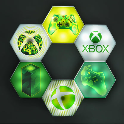 XBOX Paladone Hexagon LED Lights, Free Standing or Wall Mountable Customizable Game Room Decor Lighting with Remote-Controlled Light Phasing and Music Reactive Modes