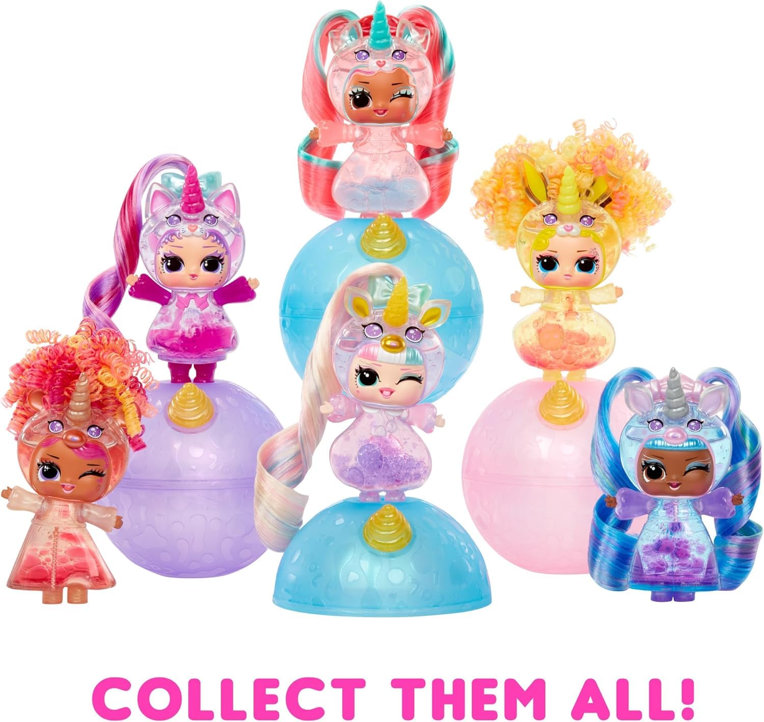 L.O.L. Surprise! Unicorns Tots doll with transparent features, colorful potions, and blind packaging for kids ages 4 and up.
