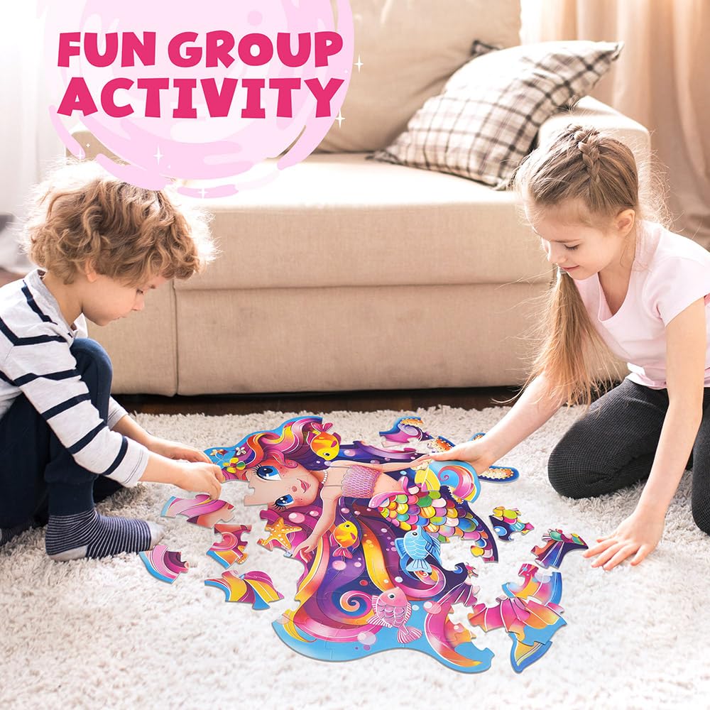 BenBen Large Floor Puzzles for Kids, 52 Pieces, 70 x 66 cm Jigsaw Puzzle for Children Age 3 Years Up, Educational Toys, Gift for Boys and Girls, Mermaid