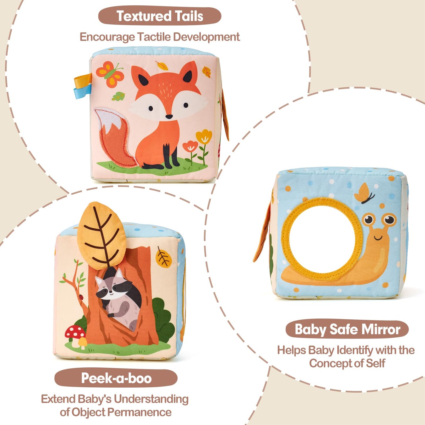 hahaland baby tissue box toy with colorful tissues, designed for sensory play for infants 6-12 months old.