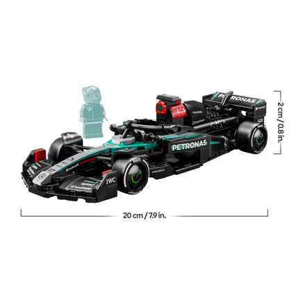 LEGO Speed Champions Mercedes-AMG F1 W15 race car toy with collectible driver minifigure and detailed model kit.