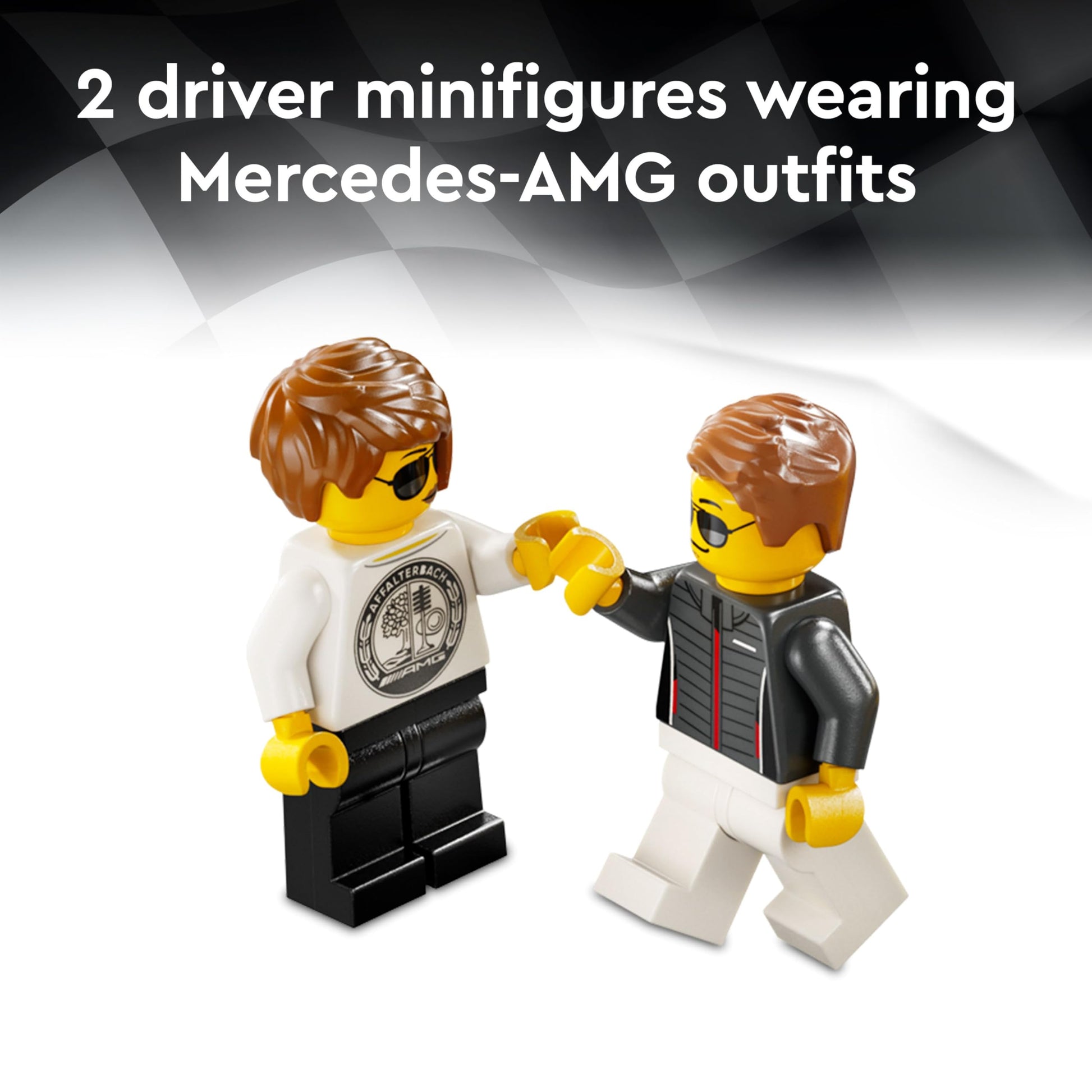 LEGO Speed Champions set featuring Mercedes-AMG G 63 and SL 63 car toys with two driver minifigures for kids.