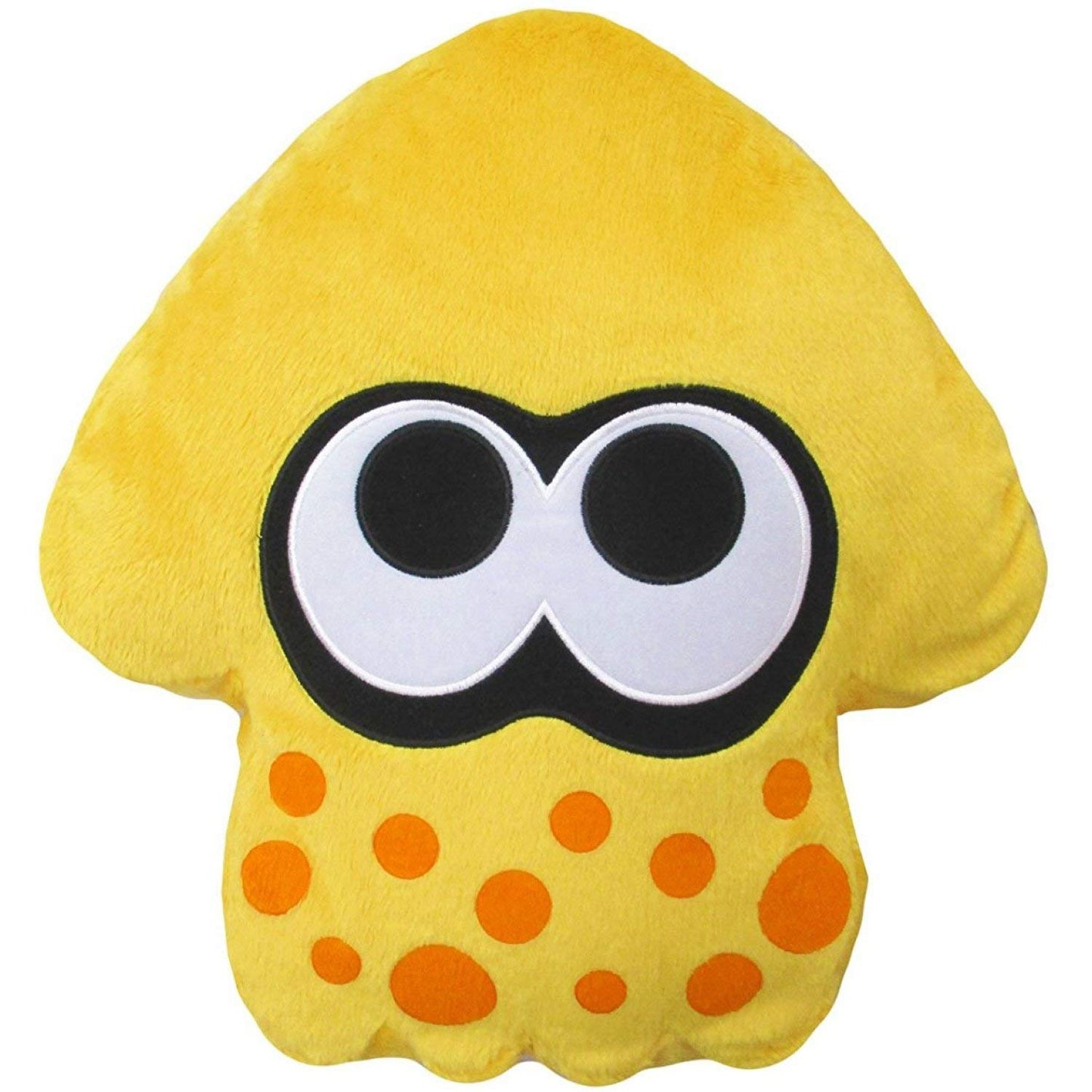 Nintendo Splatoon 2 Squid Cushion in Sun Yellow, official San-Ei plush featuring a soft, squid-shaped design for fans and collectors.