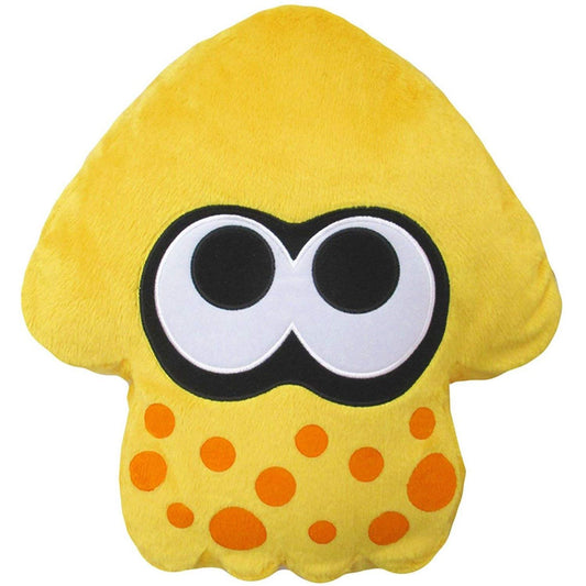 Nintendo Splatoon 2 Squid Cushion in Sun Yellow, official San-Ei plush featuring a soft, squid-shaped design for fans and collectors.