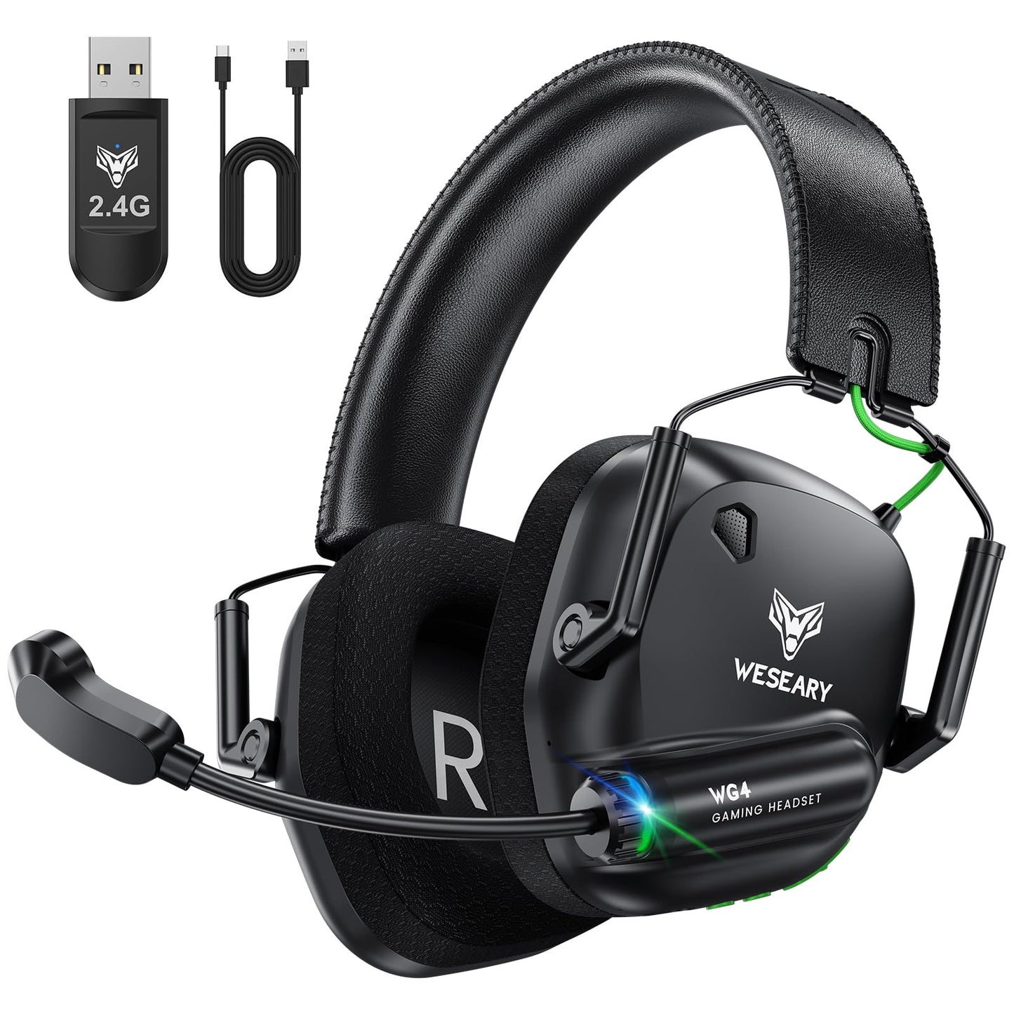 WESEARY Wireless 2.4GHz Gaming Headset for PS5, PS4, Mac, Switch, Mobile, Gaming Headphones with Crystal-Clear ENC Mic, Bluetooth 5.4, Ultra-Low Latency, Stereo Bluetooth Headset for PC