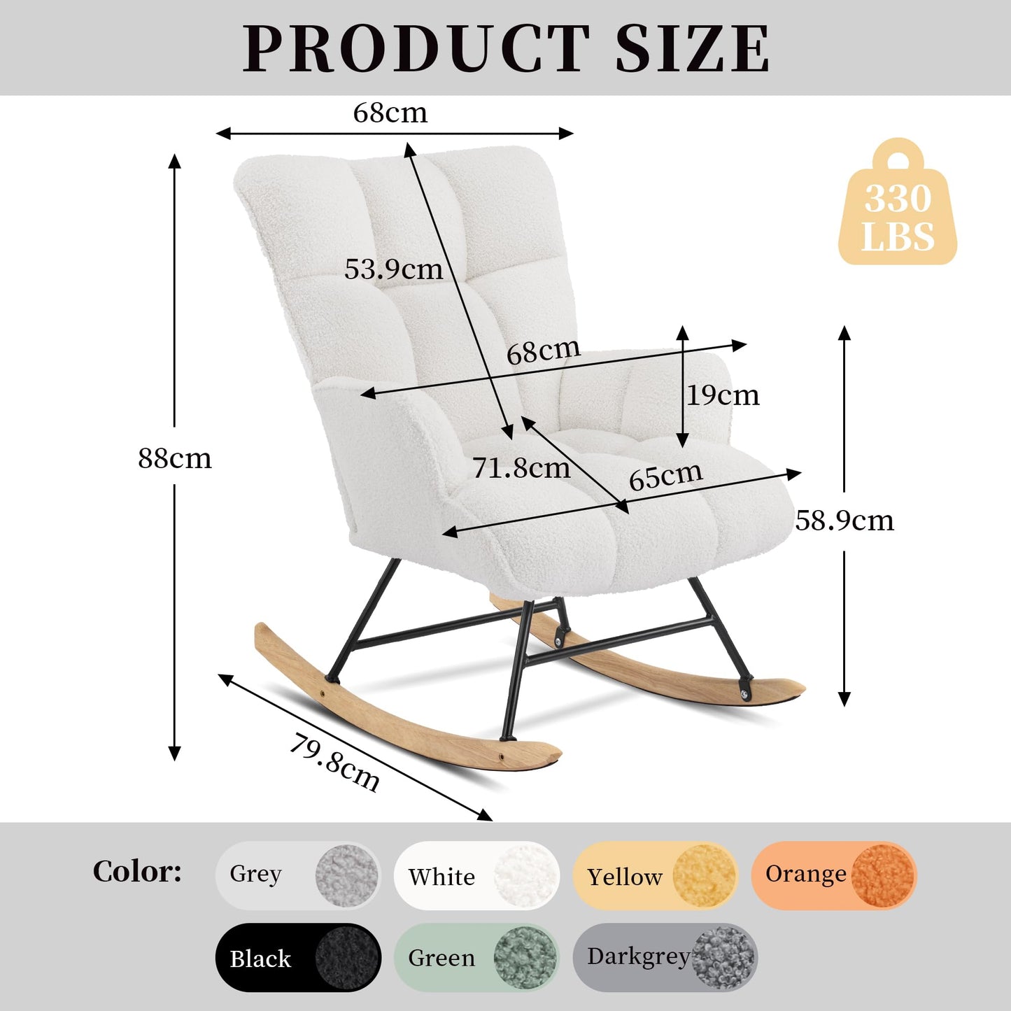 Aunekiv Rocking Chair for Nursery, Teddy Upholstered Glider Nursing Chair for Adults, Comfy Rocking Armchair Indoor for Living Room Bedroom, White