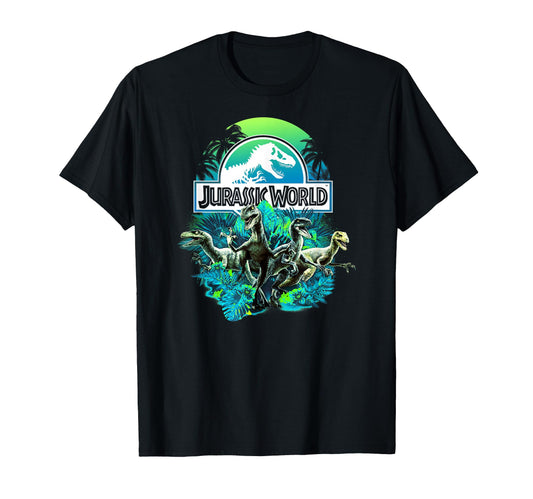 Jurassic World Blue Green Jungle Velociraptor Attack T-Shirt