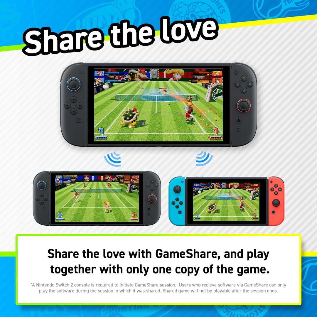 Nintendo Mario Tennis Fever game cover featuring Mario and tennis rackets in a vibrant sports scene