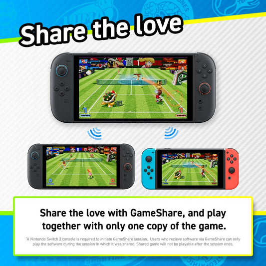 Nintendo Mario Tennis Fever game cover featuring Mario and tennis rackets in a vibrant sports scene