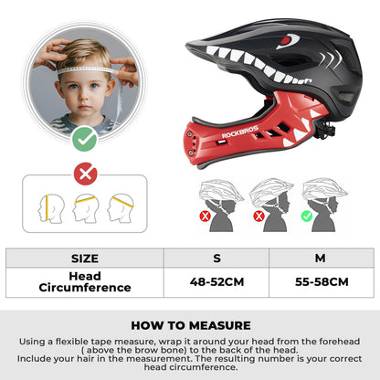 ROCKBROS Kids Full Face Bike Helmet Kids Helmet Toddler Bike Helmets Full Face Protective Safety Helmet for MTB Skateboarding Scooter Roller Skating Cycling S: 48-52 cm, M: 55-58 cm