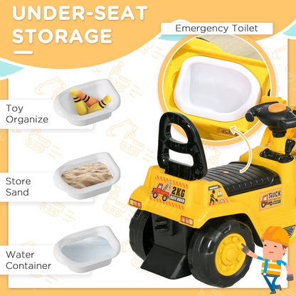 HOMCOM Ride On Tractor, 3 in 1 Ride On Excavator Toy, Toddler Digger Bulldozer with Storage, Pretend Play Construction Truck, NO POWER for 18-48 Months, Yellow