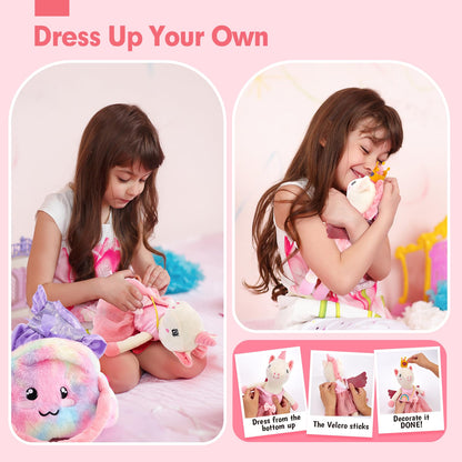 hahaland Unicorns Toys for Girls Age 3+, Ballerina Doll Plush Toys with 3 Outfits & Cloud Bag – Unicorn Stuffed Animal Soft Toys for Girls 3 4 5 6 Year Old, Ballet Dress Up Doll Gifts for Girl