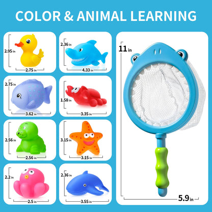 No Hole No Mould Baby Bath Toys - 9PCS Mould Free Bath Toys for 1 2 3 4 Year Olds Toddler Kids Sea Animals Rubber Bath Duck without Holes Swimming Pool Toys Water Play Toys for Boys Girls Children