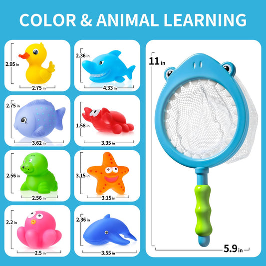 No Hole No Mould Baby Bath Toys - 9PCS Mould Free Bath Toys for 1 2 3 4 Year Olds Toddler Kids Sea Animals Rubber Bath Duck without Holes Swimming Pool Toys Water Play Toys for Boys Girls Children