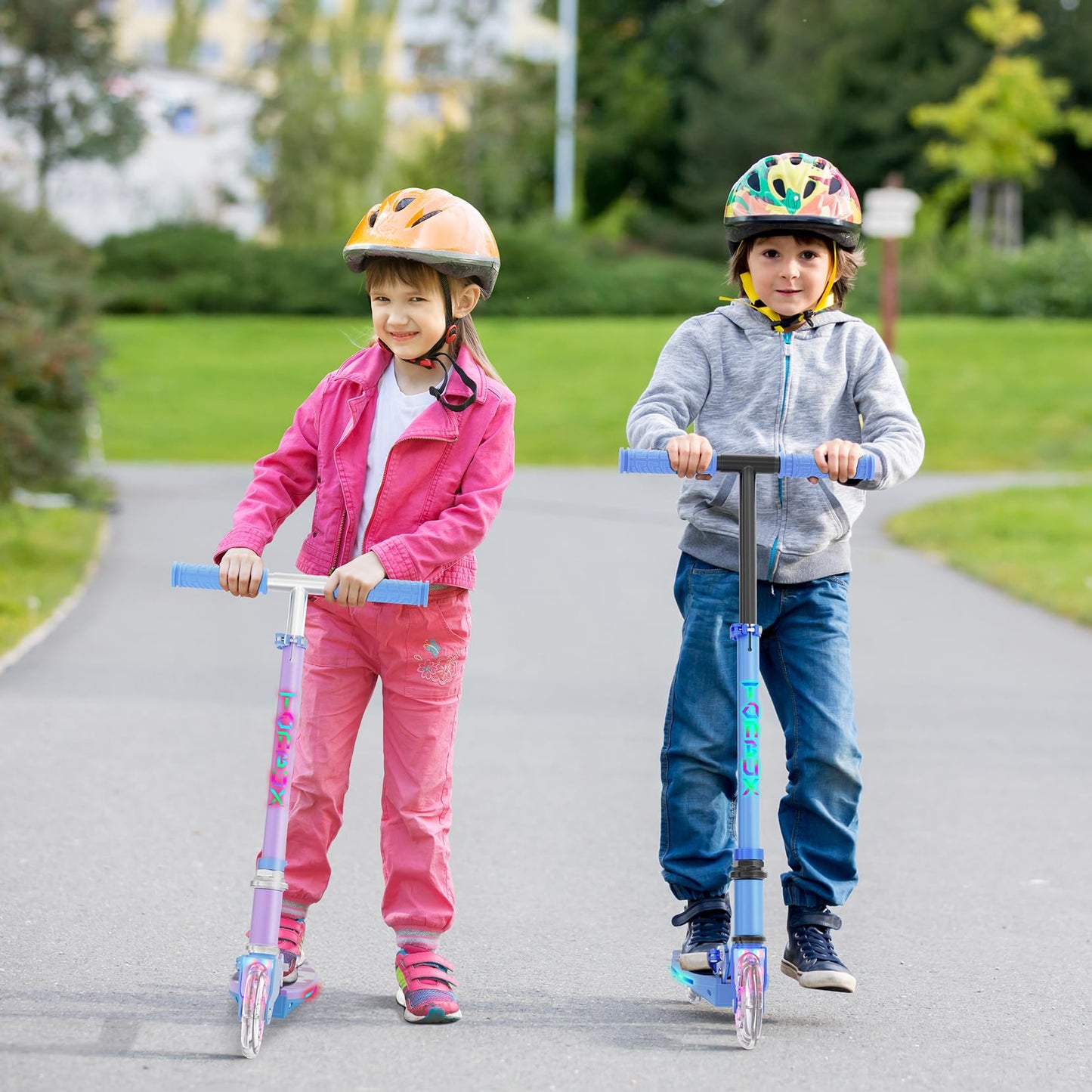 Scooter for Kids Ages 5-12 TONBUX Folding 2 Wheel Kids Scooter with Light Up Wheels & Stem & Deck, 3 Adjustable Height Handle, Lightweight Portable Kick Scooters for Girls Boys Toddler, up to 50kg