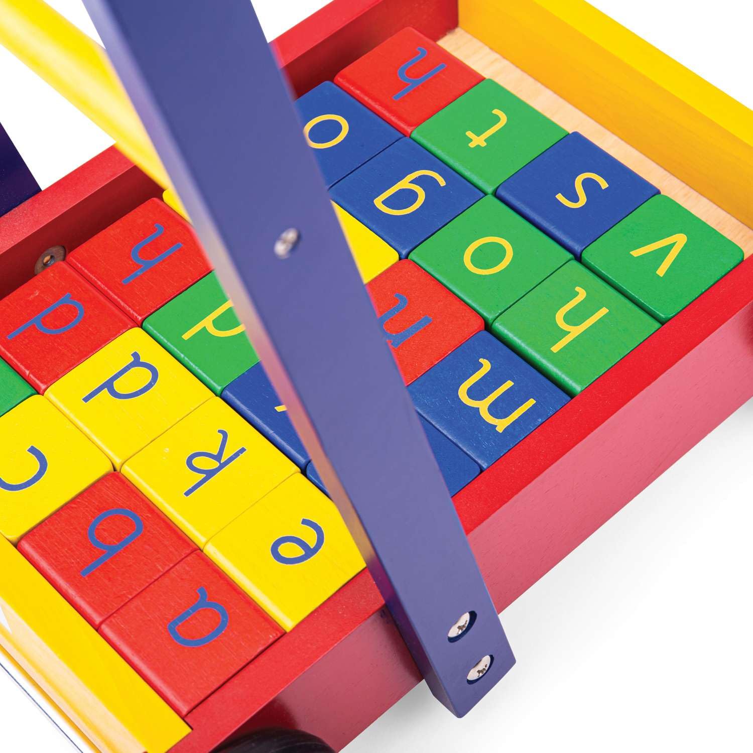 Wooden Tidlo Baby Walker with ABC blocks, featuring a sturdy frame and colorful alphabet blocks for early learning and support.