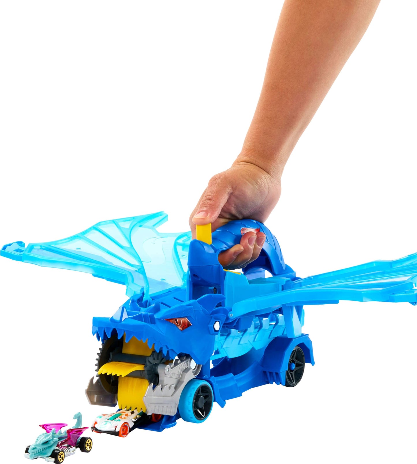 Hot Wheels City Toy Car Track Set, Ultimate Dual Dragon Transporter & 2 Die-Cast Cars, Large-Scale Dragon & Detachable Dragon, Stores 20+ Vehicles, JKJ79