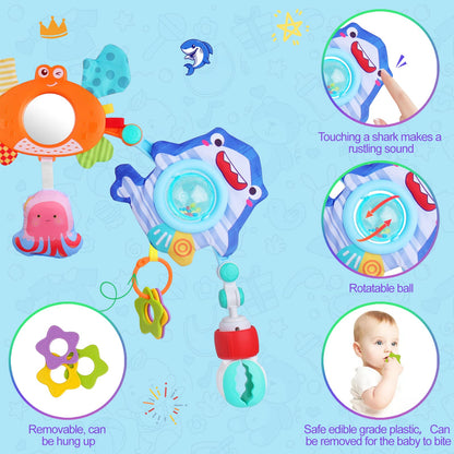 Yusvwkj ocean-themed baby mobile with pram toys clip-on cot activity bar, sensory toys for newborns and toddlers in crib or stroller