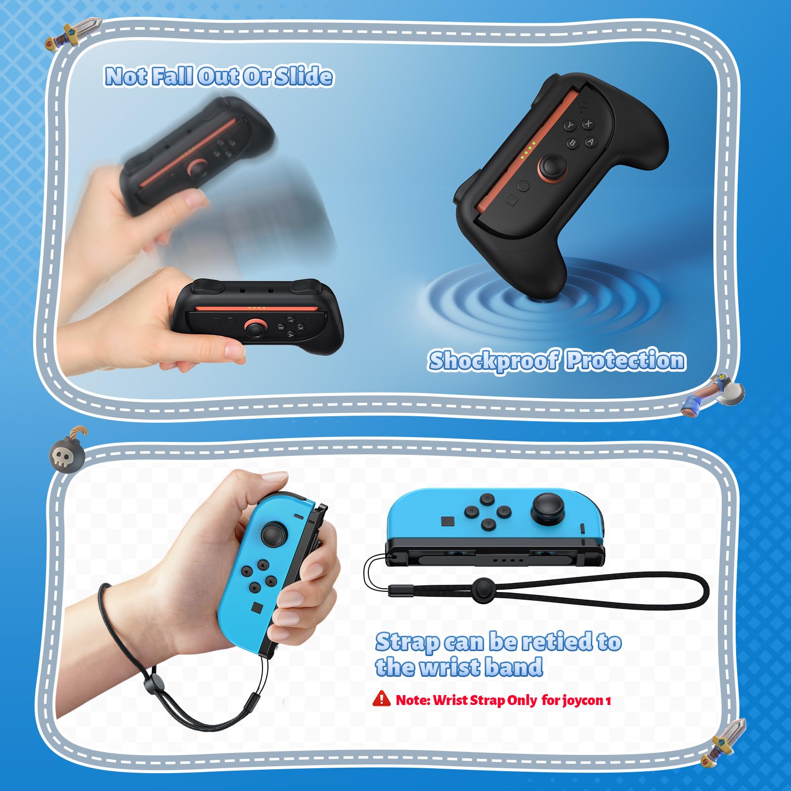 FASTSNAIL black grip handles for Nintendo Switch 2 and OLED Joy-Con controllers, wear-resistant, anti-slip gaming controller accessories