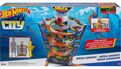 Hot Wheels City Mega Garage Playset with Corkscrew Elevator & Storage for 60+ Cars, Includes 1 Hot Wheels 1:64 Scale Vehicle, Gift for Kids 4 Years Old & Up, HFH03