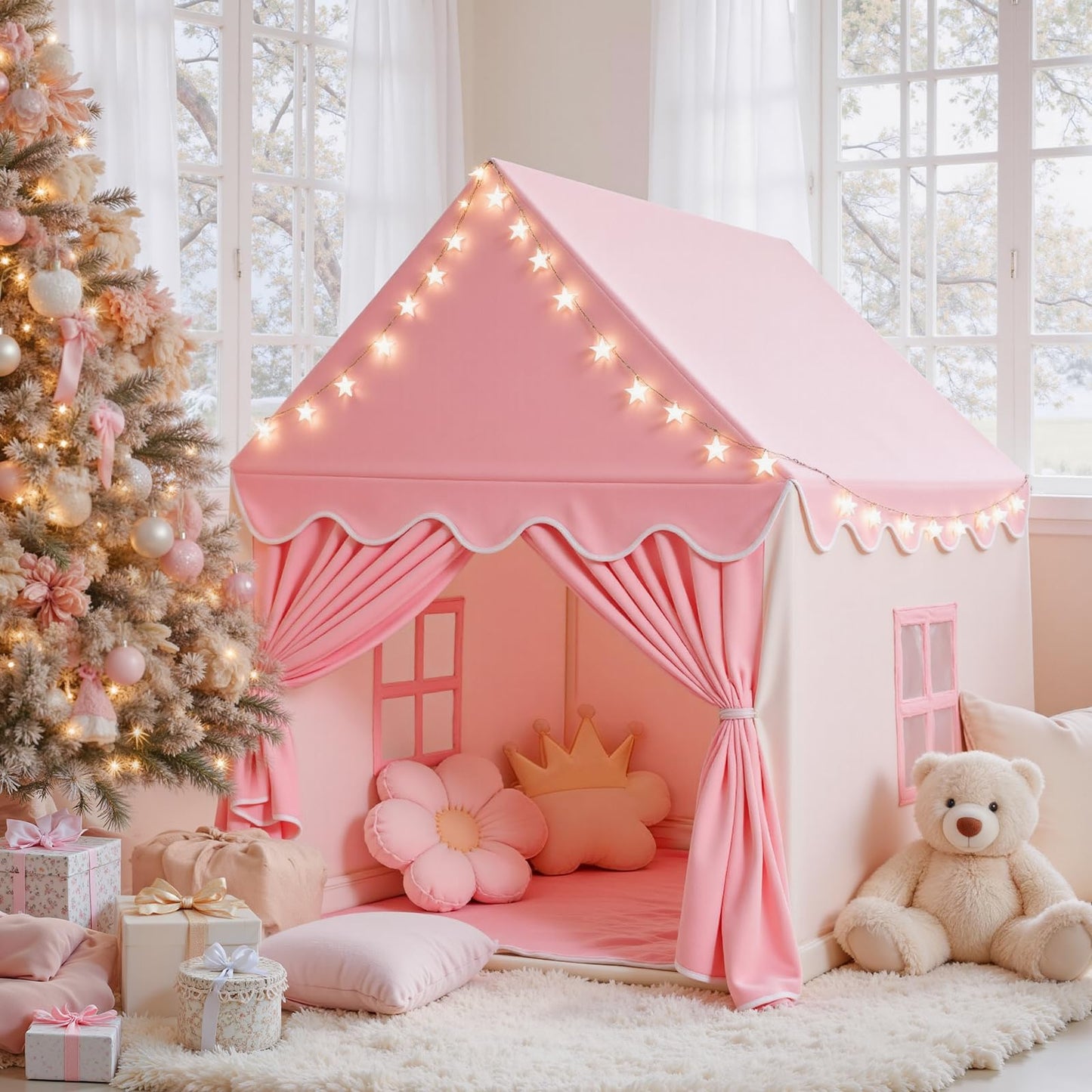 Pink Wilwolfer kids play tent featuring a princess design, ideal indoor playhouse for toddlers and girls, perfect for imaginative fun.