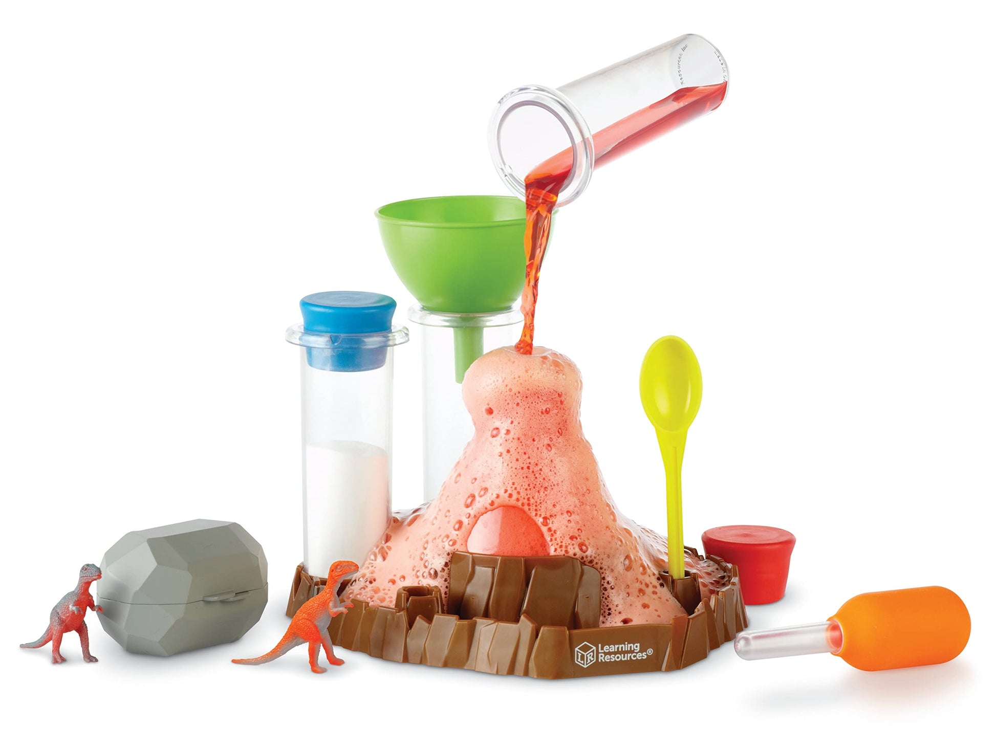 Learning Resources Fizzy Volcano science lab set with 13 pieces for kids ages 4+, featuring fizzy foamy chemistry reactions.