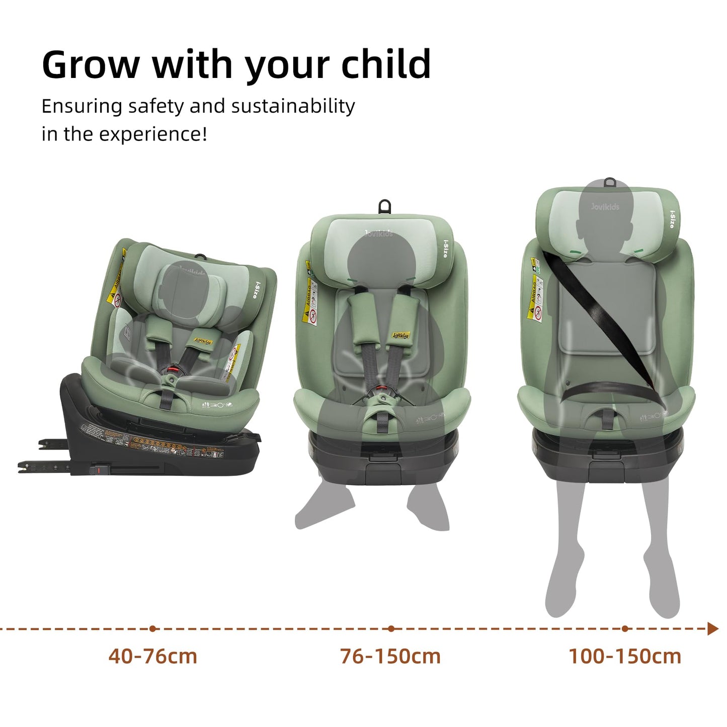 Jovikids ISOFIX Car Seat 360° for 40-150cm Baby Children, Rotating Car Seat for Newborn 0-12 Years, ECE R129/E4, Fixations ISOFIX, Top Tether - Green