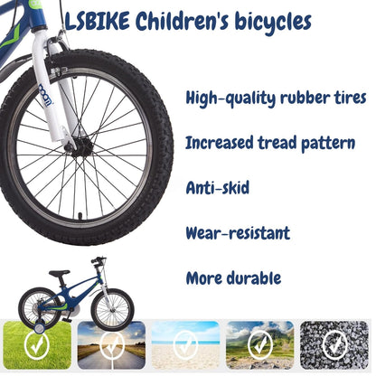 LSBIKE Kids Bike 14 16 18 Inch Magnesium Alloy Boys Girls Children Bicycle with Stabilizers Ages 2-9 Years Blue Pink Bicycle Double Brakes Training Wheel Freestyle Children Bike (18 inch Blue)