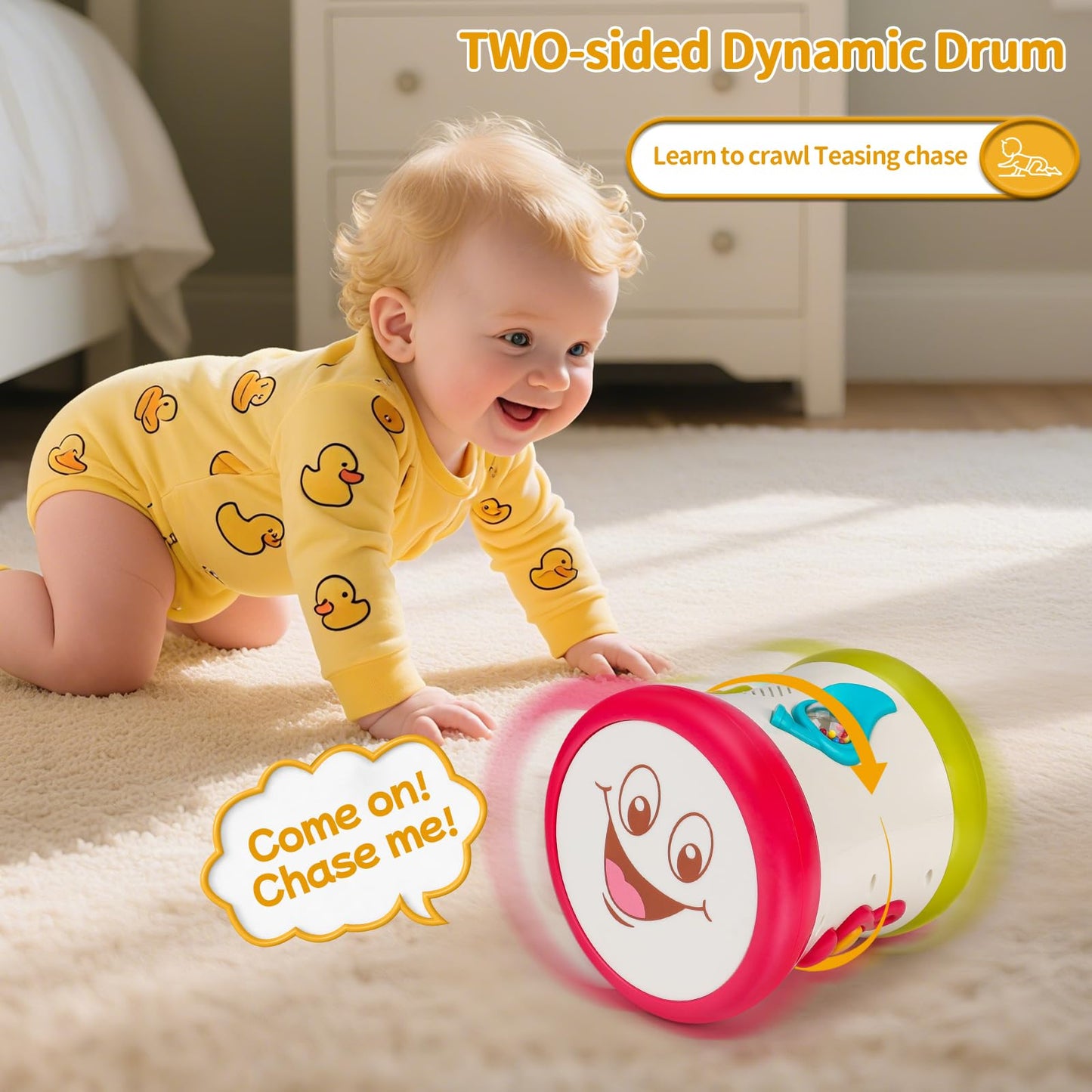 nicknack baby drum kit for 1-year-olds, colorful light-up drum, ideal sensory toy for infants and toddlers.