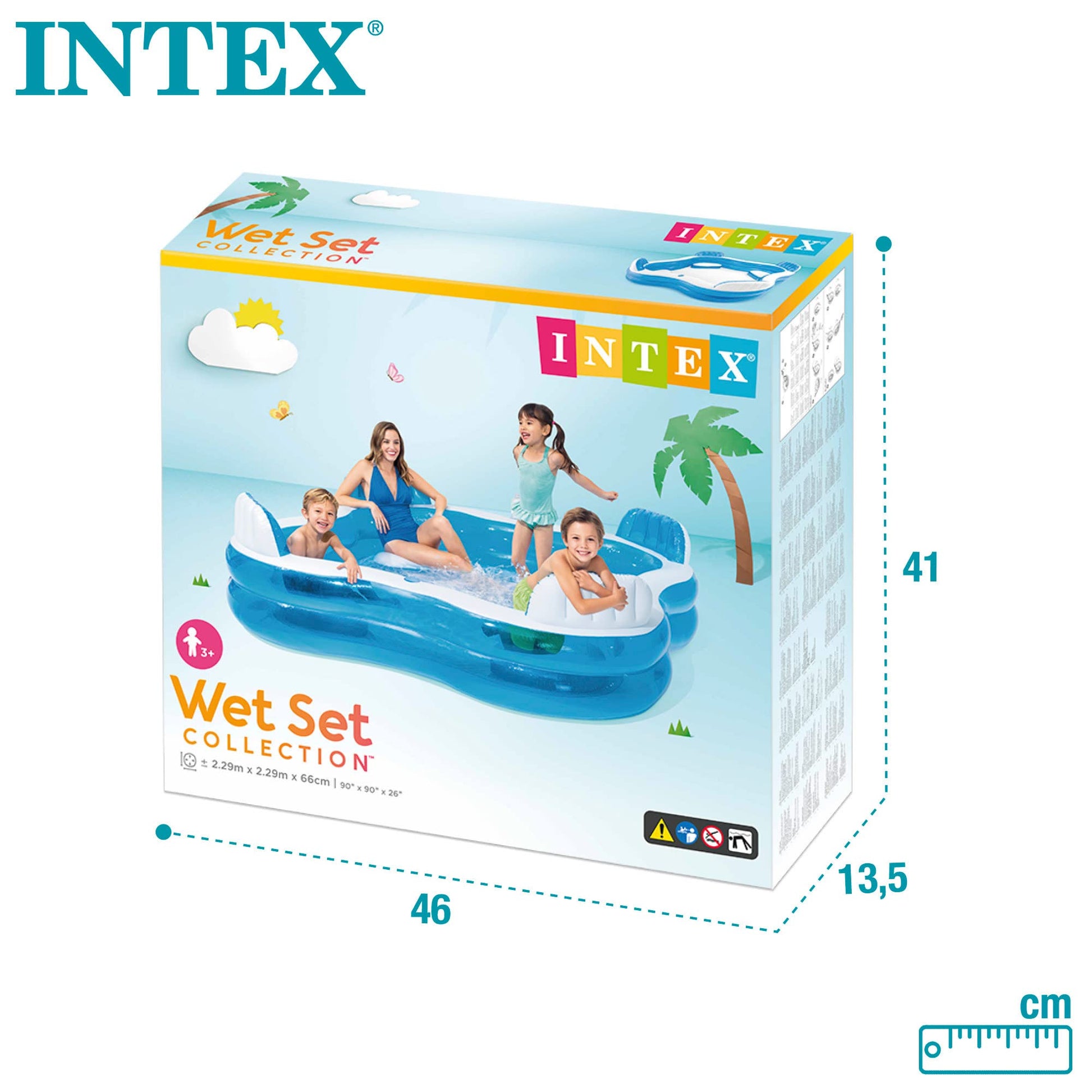 Intex Inflatable Swim Center Family Lounge, multi-color, 90 x 90 x 26 inches, ideal for outdoor water fun.