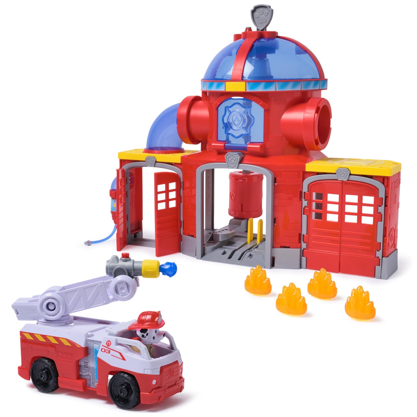 Paw Patrol Fire Rescue Command Center with Marshall Figure, Rescue Fire Truck, Lights, Launcher and Sound Fx, Kids Toys for Boys & Girls Ages 3 and Up