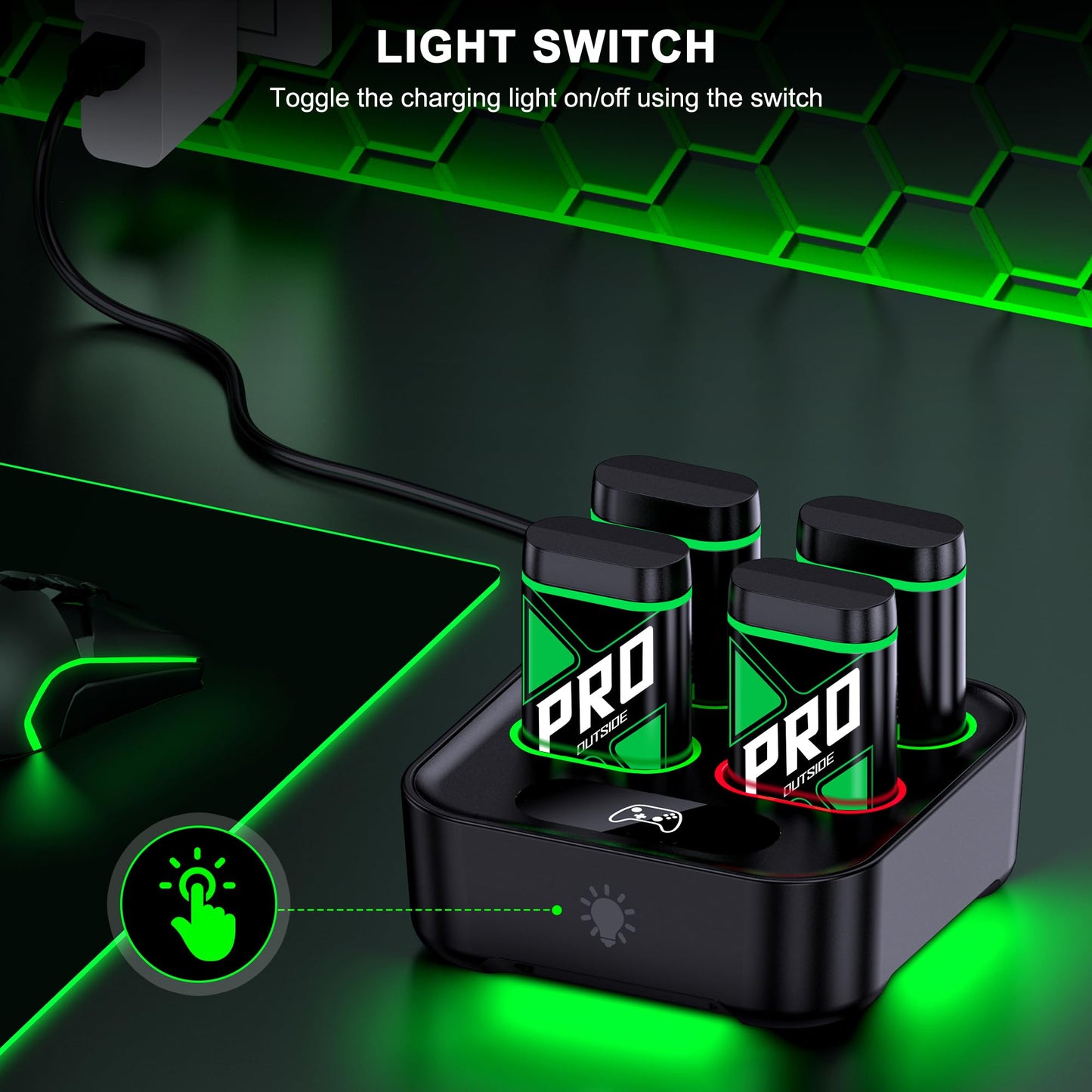 HEYLICOOL rechargeable battery packs for Xbox Series X|S and Xbox One controllers with charging dock and 20-hour playtime.