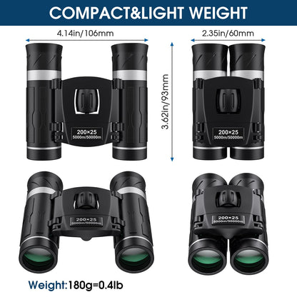 Flyant 200x25 compact binoculars for adults and kids, small portable binoculars ideal for travel, bird watching, camping, and outdoor activities.