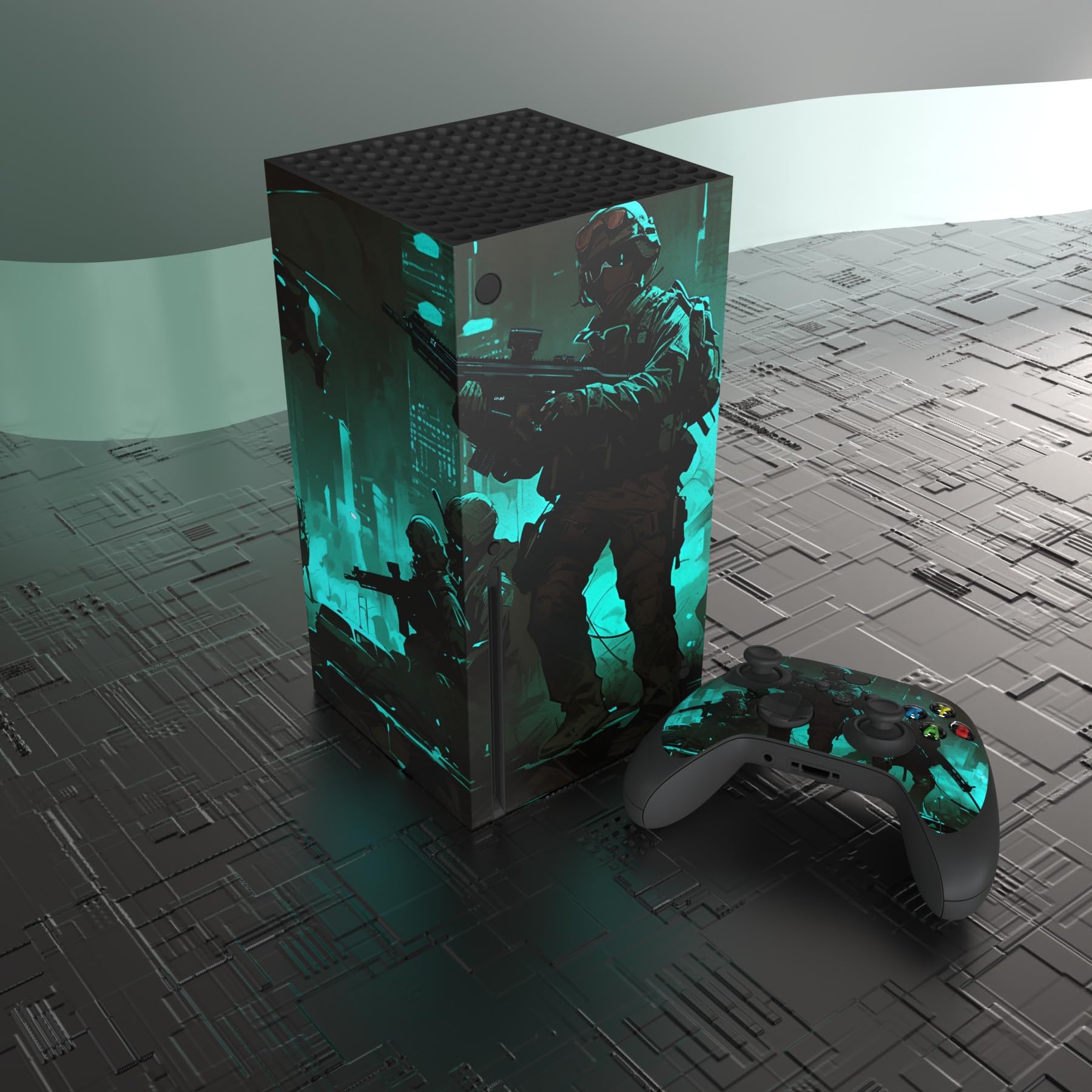 playvital custom vinyl skin for Xbox Series X with fearlessness design, showcasing a sleek decal cover on the console and controller