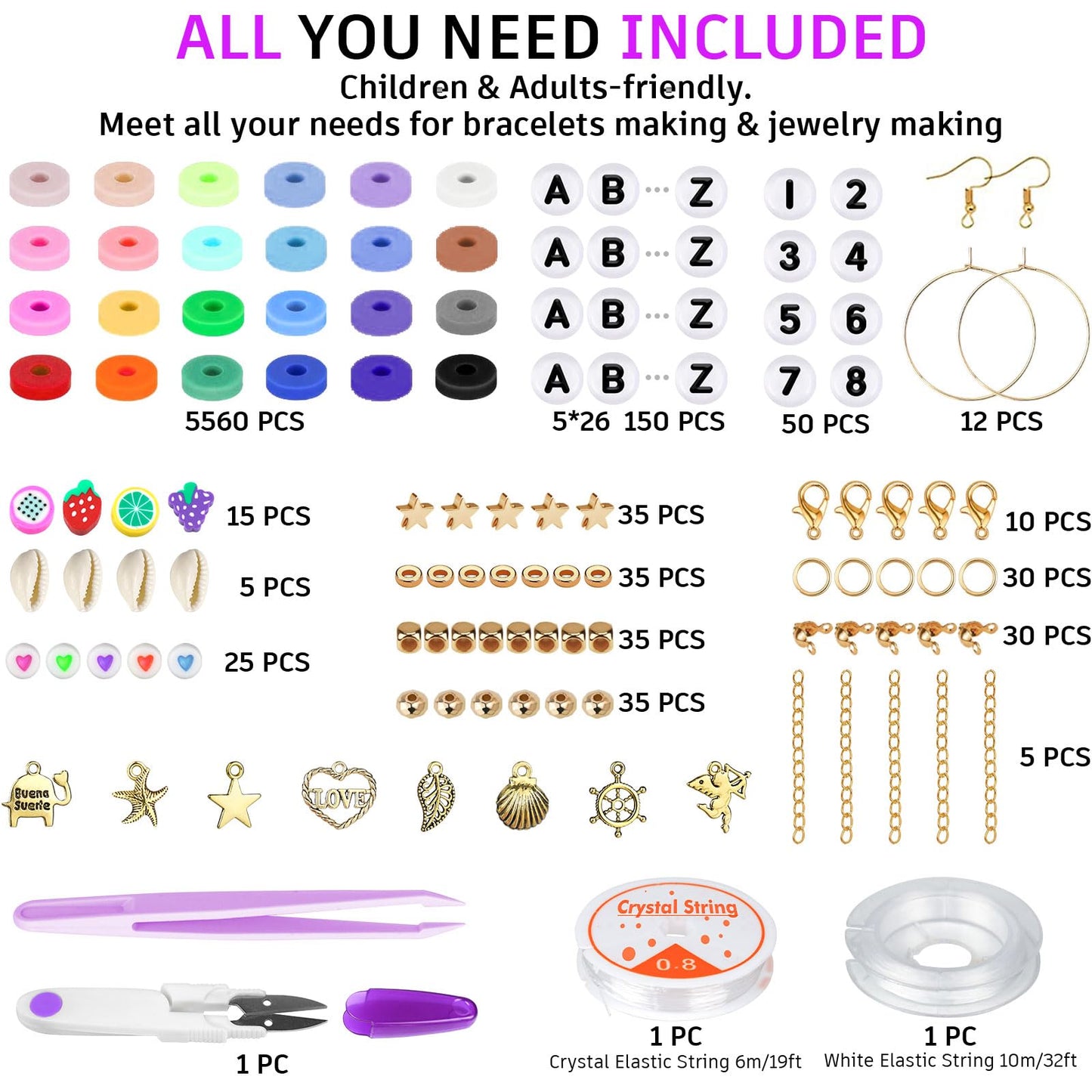 Gionlion 6000 Clay Beads Bracelet Making Kit, Friendship Bracelet Kits Preppy Beads for Jewellery Making, Flat Heishi Bead for Bracelet Arts and Crafts Gifts for Teen Girls
