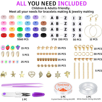 Gionlion 6000 Clay Beads Bracelet Making Kit, Friendship Bracelet Kits Preppy Beads for Jewellery Making, Flat Heishi Bead for Bracelet Arts and Crafts Gifts for Teen Girls
