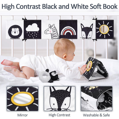 Joyreal Spiral Pram Toys for Babies - Black and White High Contrast Newborn Toy, Car Seat, Rattles, Sensory Cards, Baby Books 0-12 Months Gifts for Girls Boys
